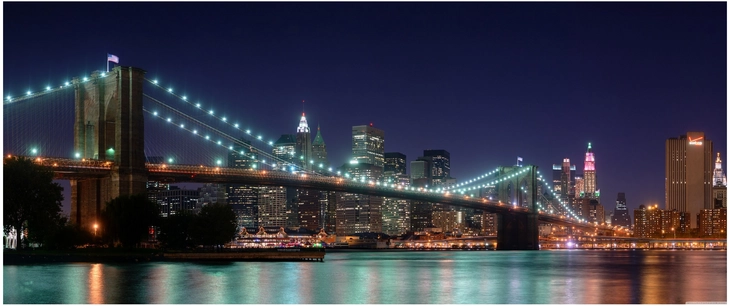 brooklyn bruecke bei nacht mit new york skyline