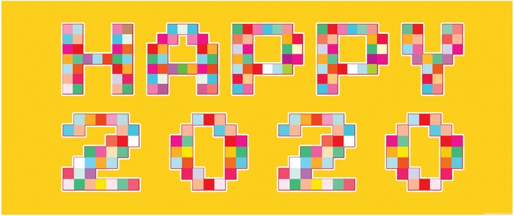 bunte digitale grafik mit happy 2020