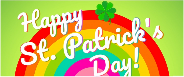 bunte illustration zum st patricks day mit regenbogen und kleeblatt