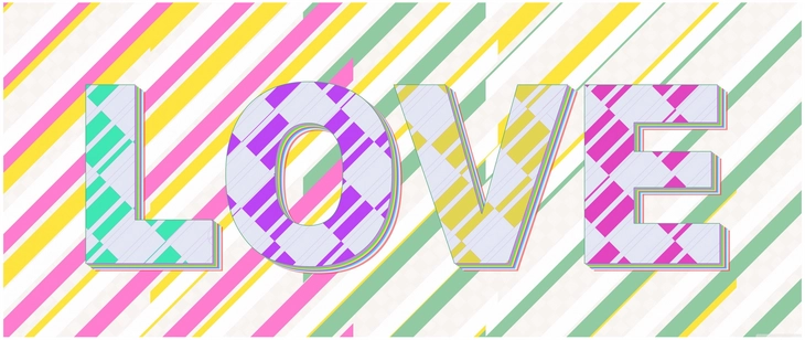 buntes love motiv mit diagonalen streifen