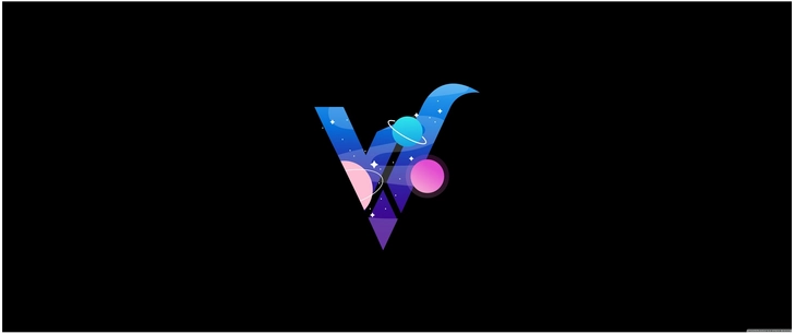 digitale grafik mit v und weltraum elementen
