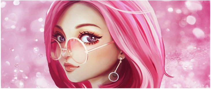 digitale illustration eines maedchens mit rosa haaren und sonnenbrille