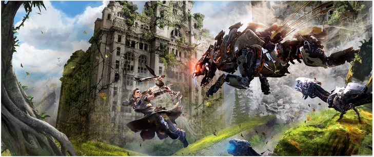 digitales artwork mit kaempfer und maschinen in natur