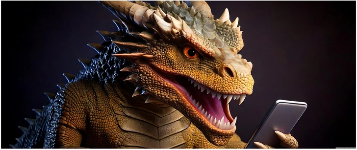 drache mit smartphone in lebendiger digitaler grafik