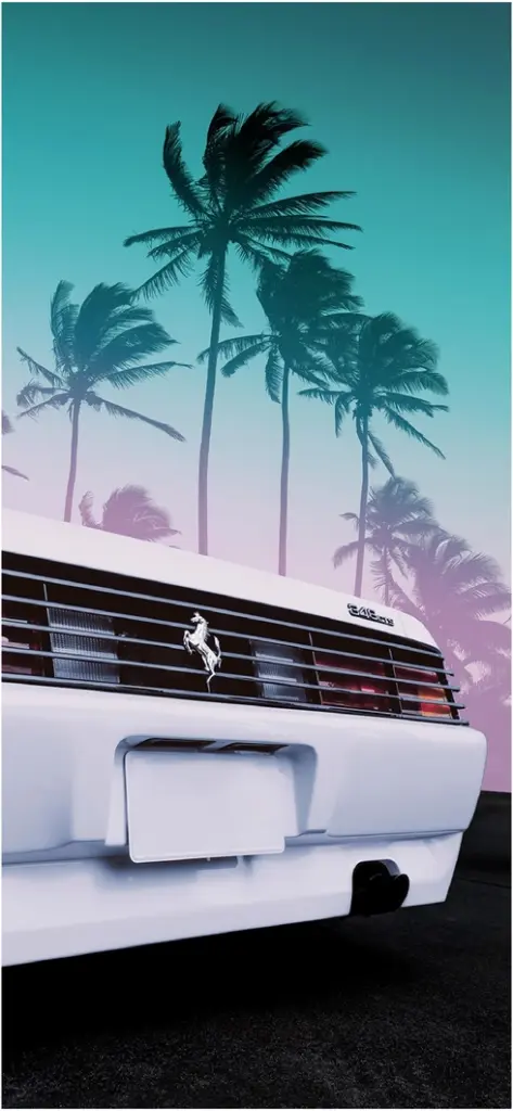 eleganter ferrari vor tropischer kulisse