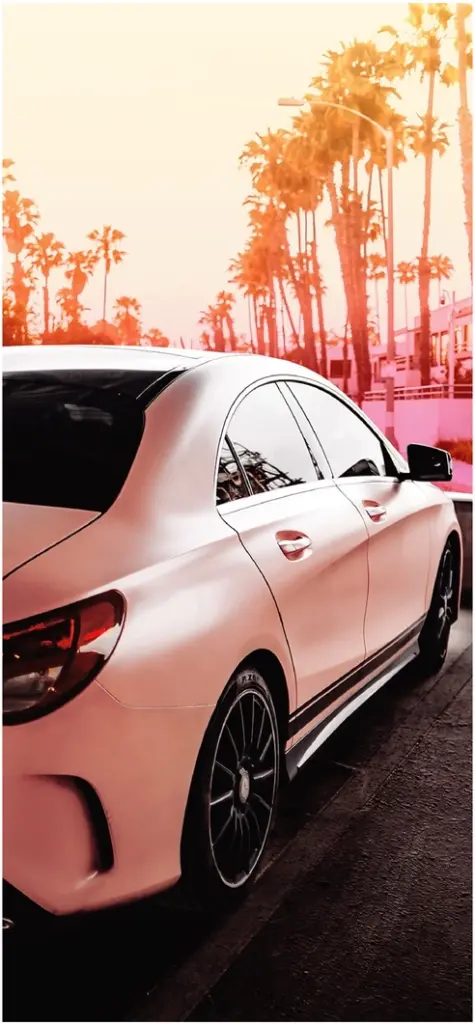elegantes auto in urbanem flair mit palmen