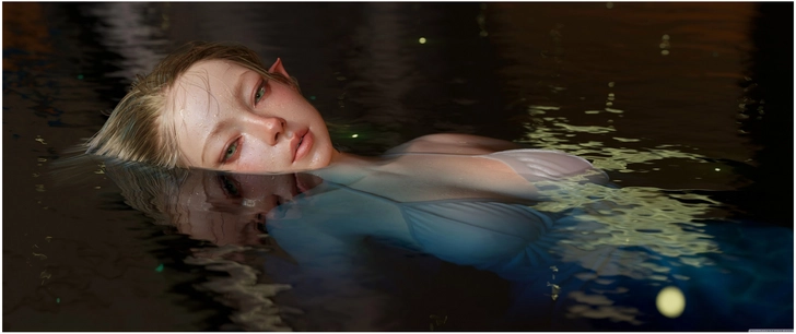 elfenhafte figur im wasser mit realistischen effekten