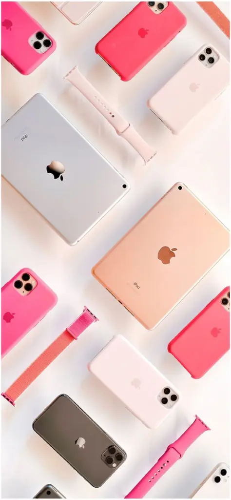 farbige apple produkte und zubehoer auf einem tisch