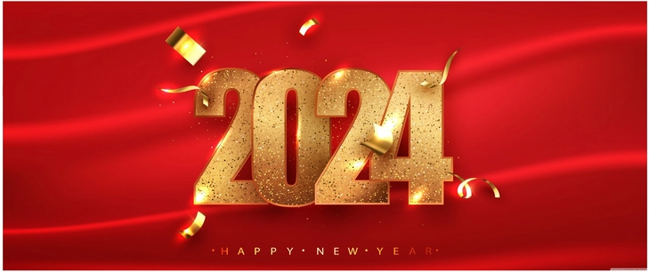 festliche neujahrsdarstellung fuer 2024 mit konfetti