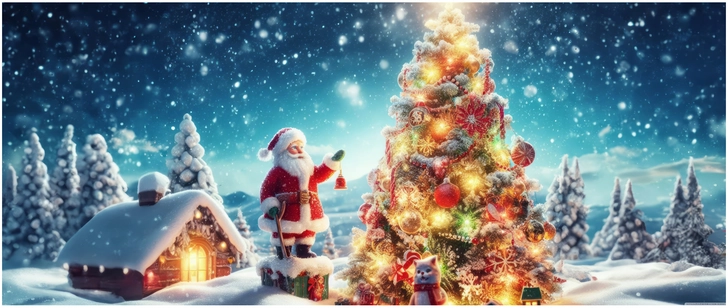 festliche winternacht weihnachtsbaum weihnachtsmann
