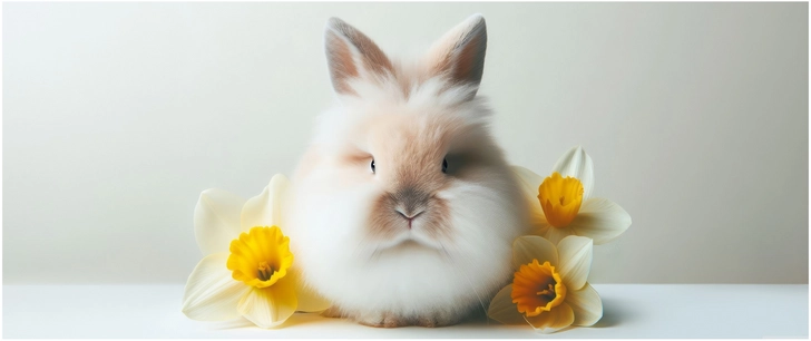fluffiger hase mit narzissen in sanften farben
