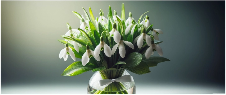 frischer strauss schneegloeckchen in vase dekorative blumen