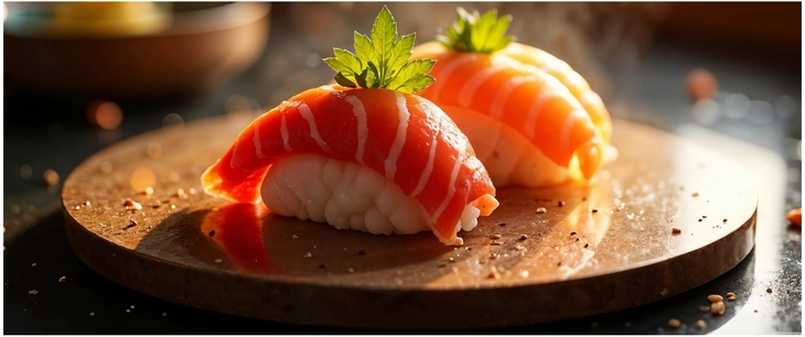 frisches sushi in kunstvoller praesentation