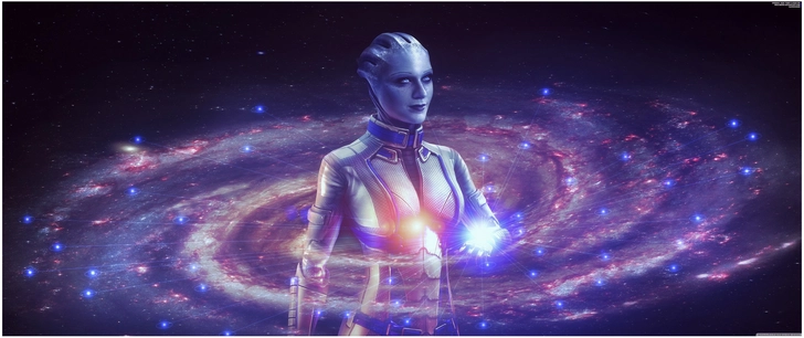 futuristische figur galaktischer hintergrund digitale grafik