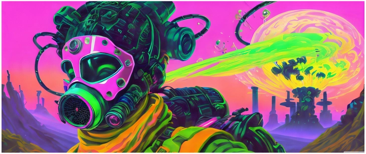 futuristische illustration eines charakters in explosiver umgebung