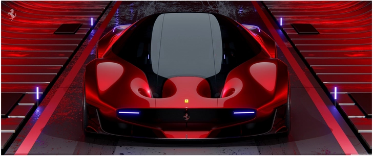 futuristischer roter sportwagen in digitaler grafik