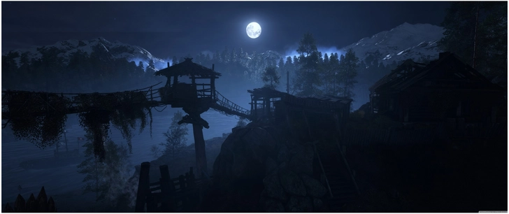 geheimnisvolle nachtlandschaft mit mond und bruecke