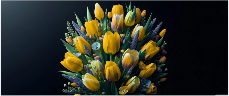 gelbes tulpenbouquet auf dunklem hintergrund