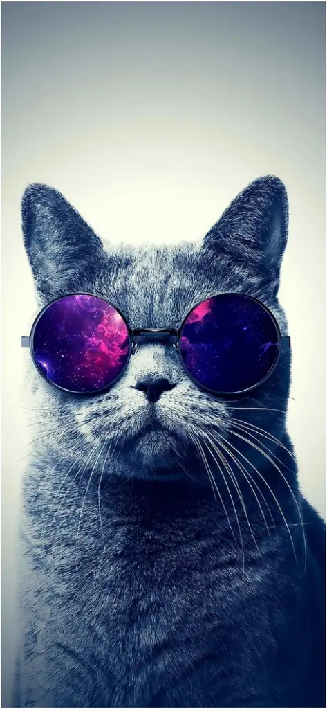 graue katze mit galaktischen sonnenbrillen