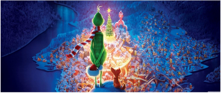 grinch hund festliche stadtlandschaft