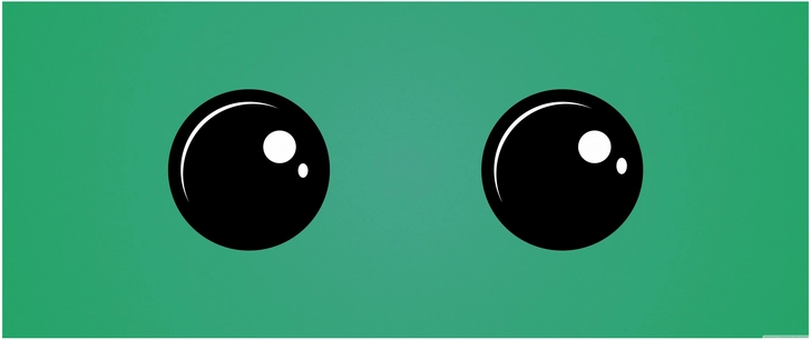 grosse augen auf gruenem hintergrund