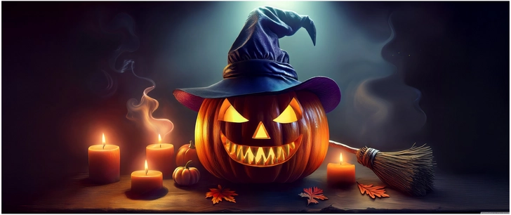 gruselige halloween szene mit kuerbis und