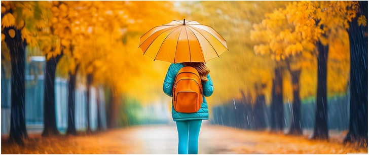herbstliches maedchen mit regenschirm in buntem park