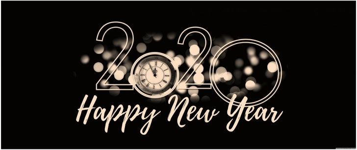 kuenstlerische darstellung neujahr 2020 mit uhr und lichtern