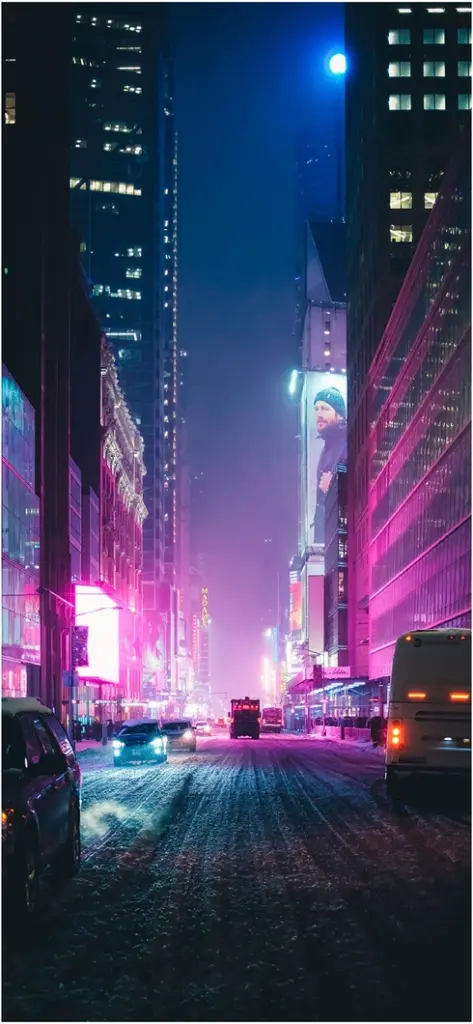 lebendige stadtlandschaft bei nacht mit neonlichtern und autos