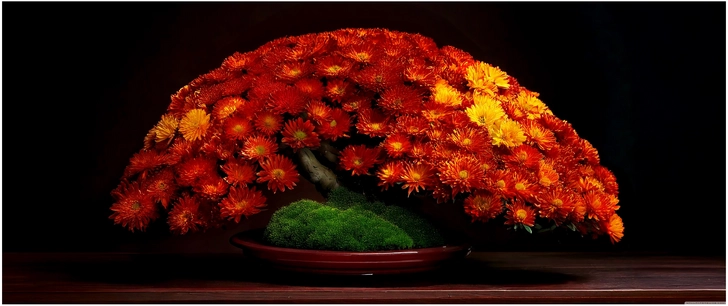 leuchtender bonsai baum aus chrysanthemen