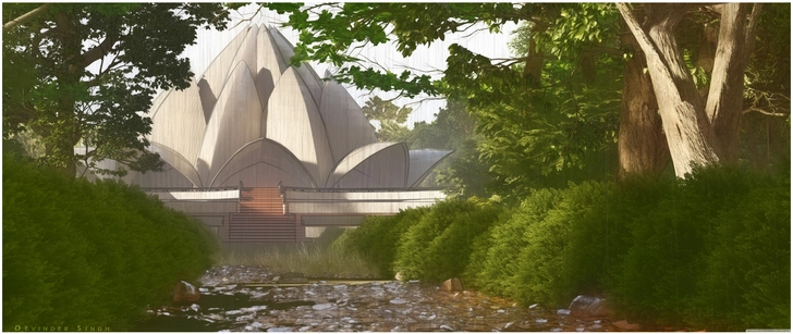 lotus tempel in harmonischer naturdarstellung