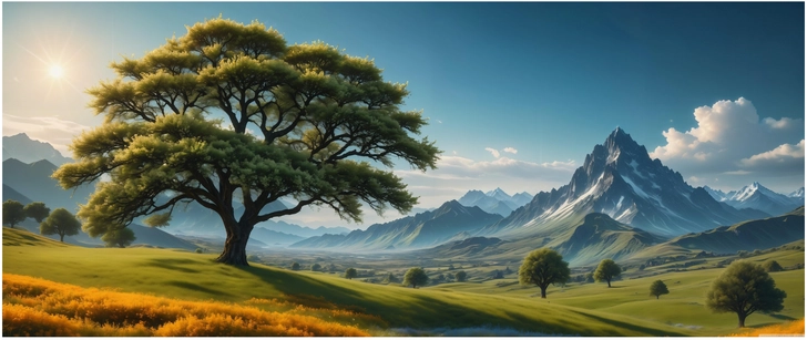 majestetische landschaft mit baum und bergen