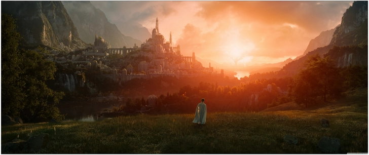majestetische stadtlandschaft bei sonnenuntergang