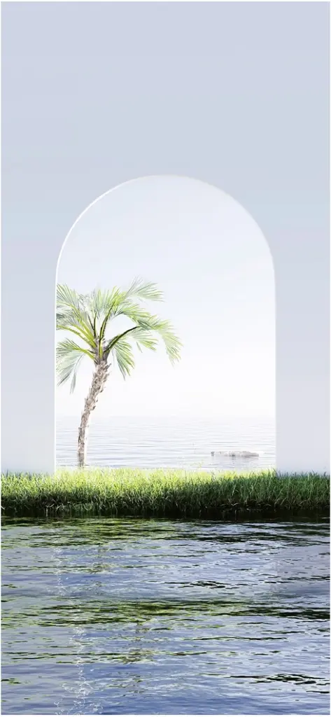 malerische sicht auf eine palme am wasser