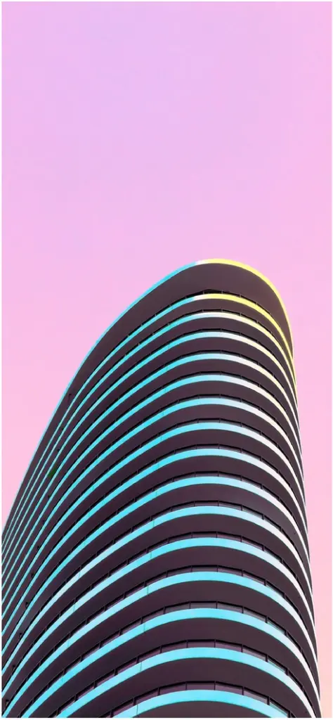 moderne architektur mit pastellfarbenem himmel und geschwungenen linien
