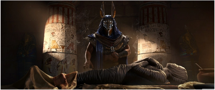 mythologischer gott anubis im aegyptischen grab