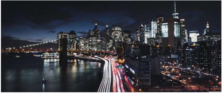 nachtansicht manhattan brooklyn bruecke und wolkenkratzer