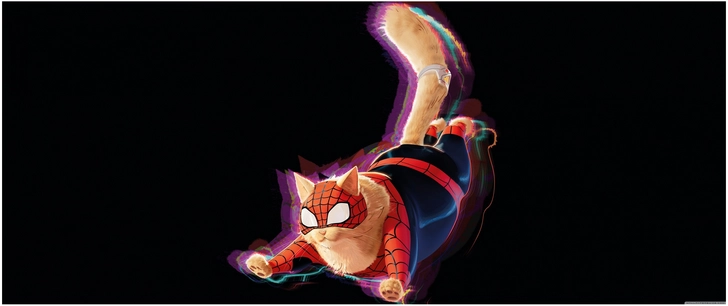 niedliche katze im spider man kostuem auf schwarzem hintergrund
