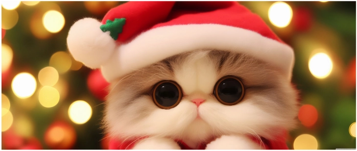 niedliches kaetzchen im weihnachtslook mit festlichem hintergrund