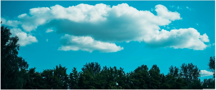 sanfte wolken ueber gruener baumlandschaft