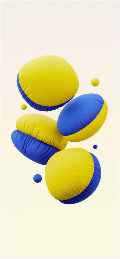 schwebende kissen in gelb und blau illustration