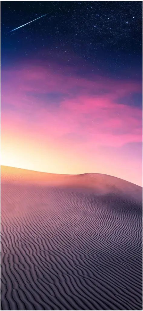 sonnenuntergang ueber der wueste mit sternen himmel