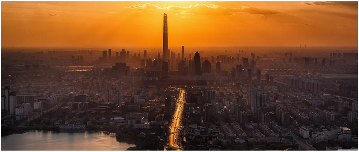stadtansicht bei sonnenuntergang in china