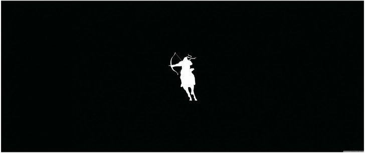 stilisierte bogenschuetze silhouette auf schwarzem hintergrund
