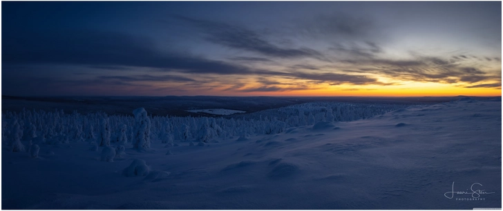 winterlandschaft in lappland bei daemmerung