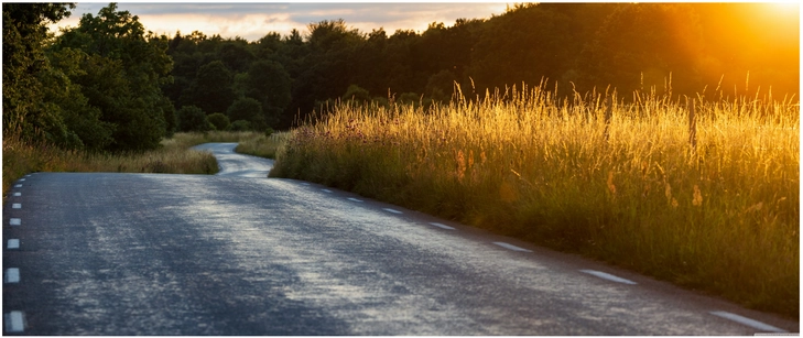 wunderschoene strasse in der natur bei sonnenuntergang