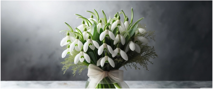 wunderschoner blumenstrauss mit schneeglockchen in glasvase
